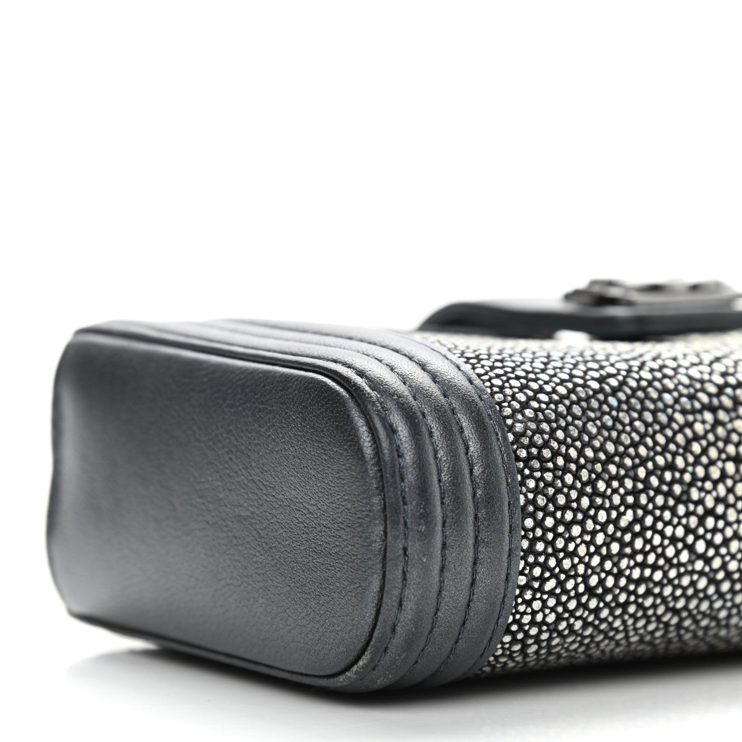 Chanel Metallic Galuchat Stingray Lambskin Mini Clutch With Removable Chain Dark Grey 10 of 11