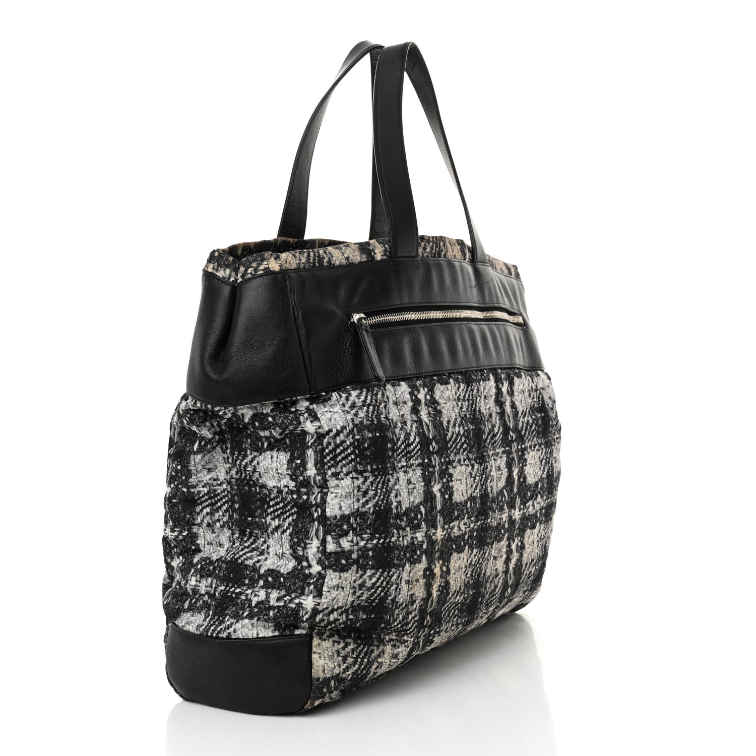 Chanel Lambskin Nylon Tweed Printed Tote Black White 3 of 21
