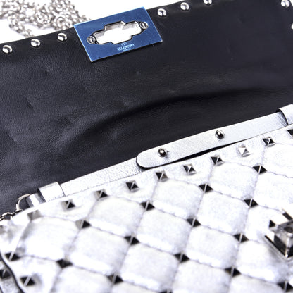 Valentino Garavani Metallic Lambskin Rockstud Spike Wallet on Chain Silver 14 of 18