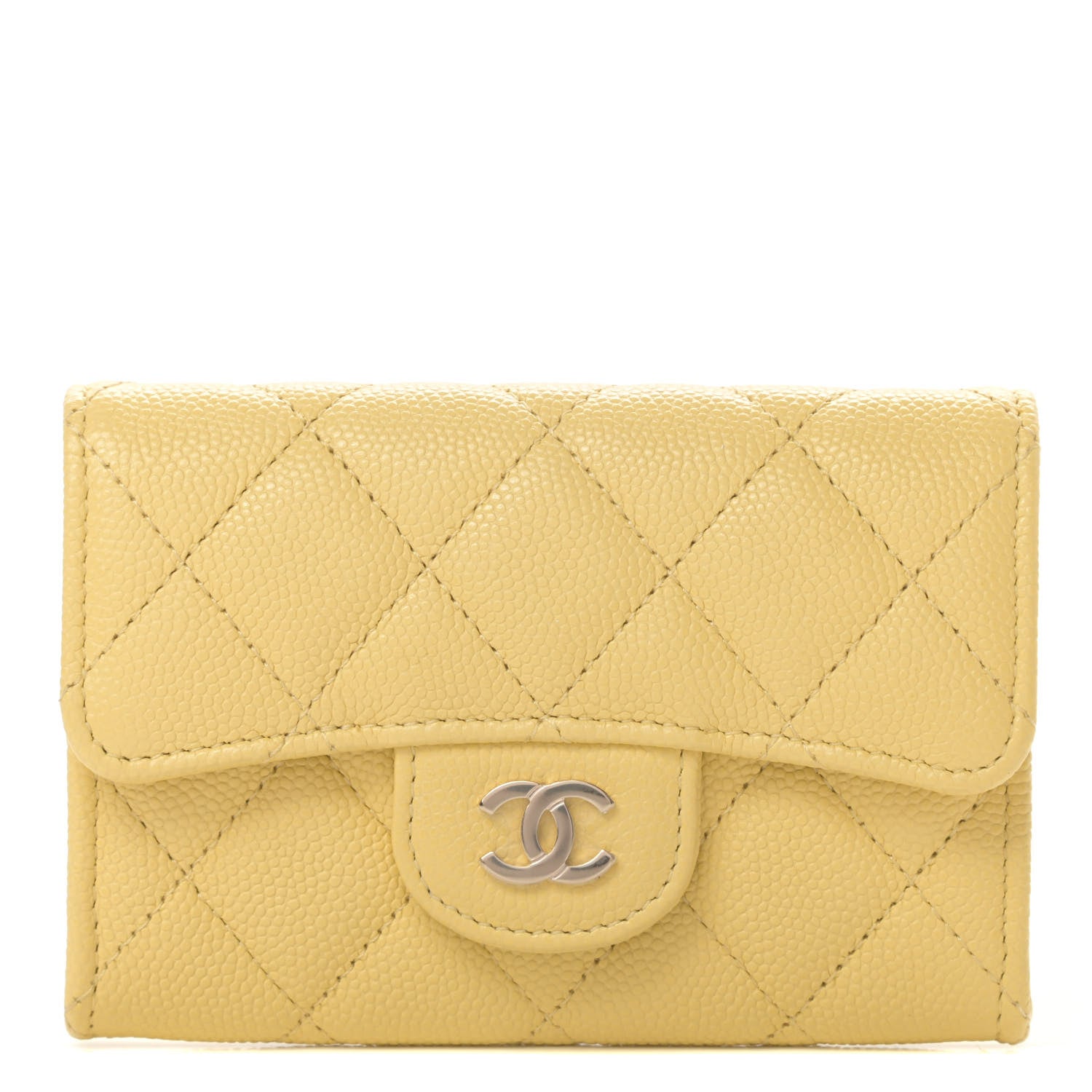 Chanel Caviar Quilted Flap Card Holder Wallet Yellow 1 of 9