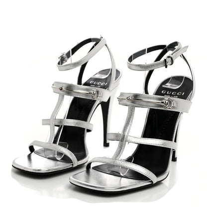 Gucci Nappa Silk High Heel Sandals 37.5 Argento 3 of 8