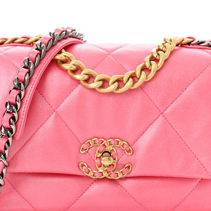 Chanel Shiny Lambskin Quilted Medium Chanel 19 Flap Pink 8 of 10
