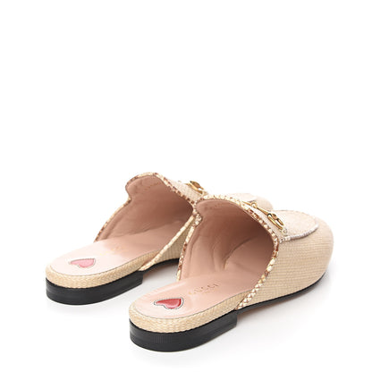 Gucci Straw Elaphe Womens Princetown Slippers 37.5 Natural Cream Brown 4 of 9