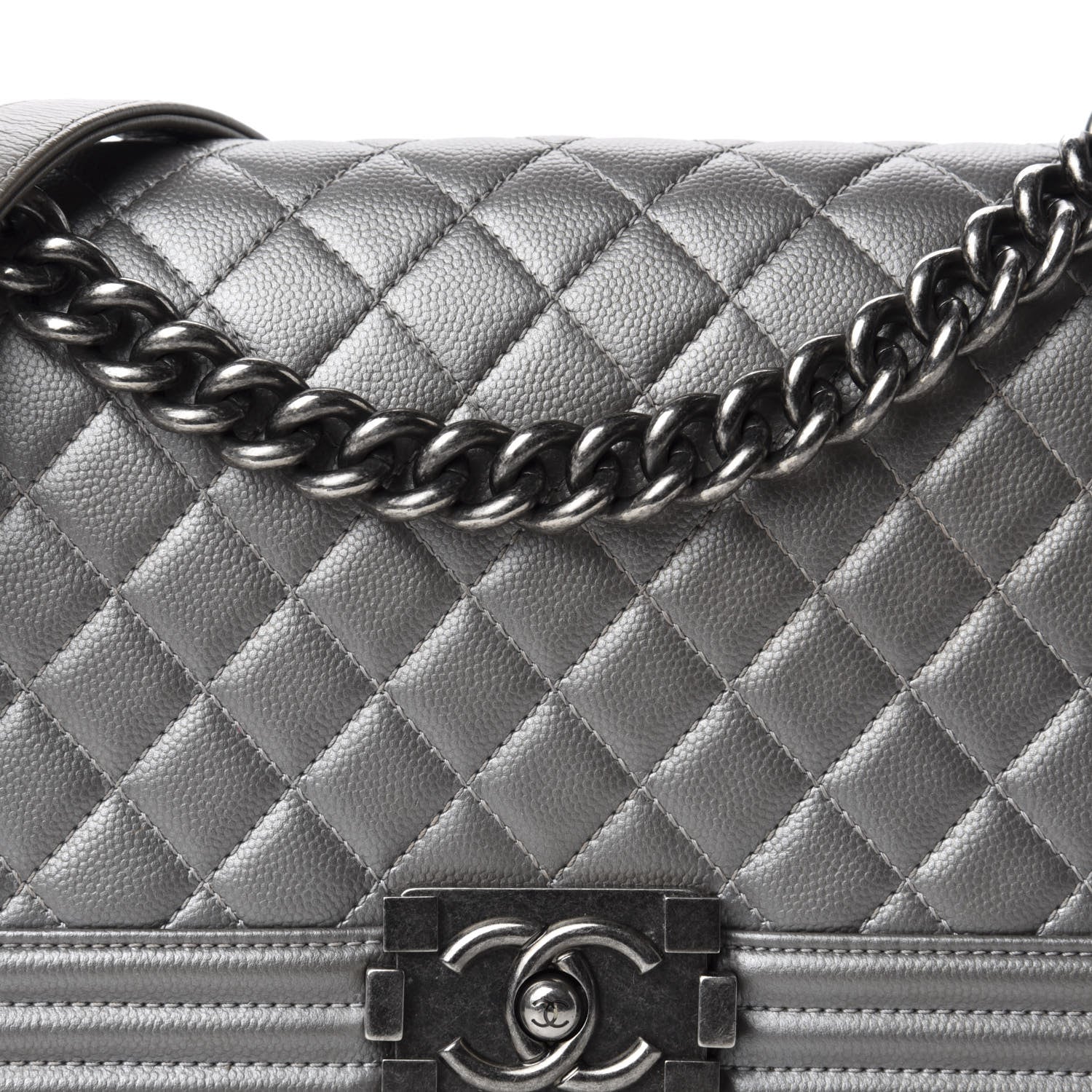 Chanel Metallic Caviar Quilted Medium Boy Flap Silver 13 of 14