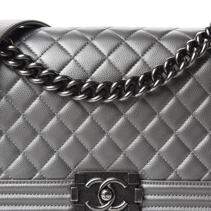 Chanel Metallic Caviar Quilted Medium Boy Flap Silver 13 of 14