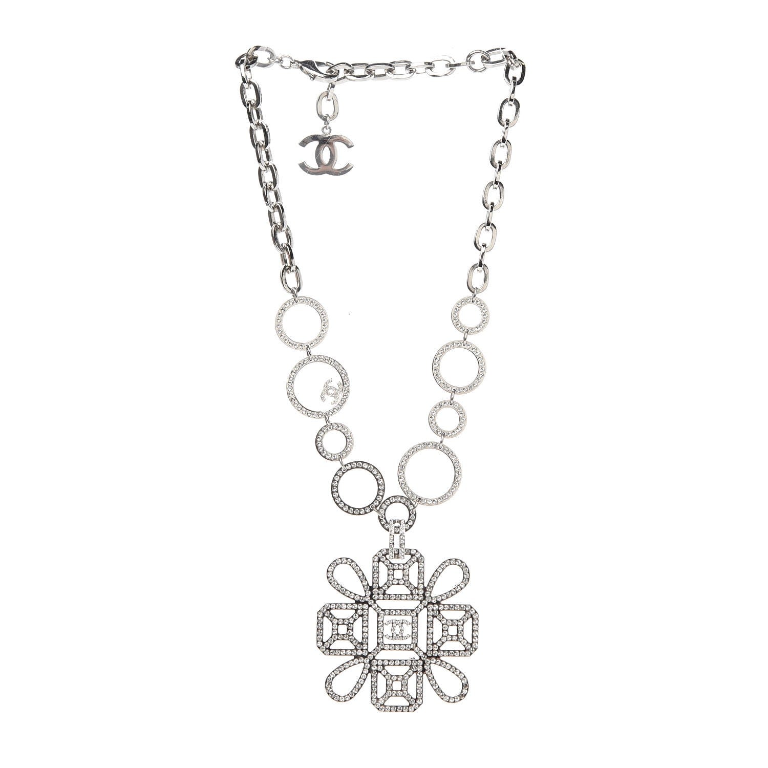 Chanel Crystal Strass Cross CC Necklace Silver 3 of 5