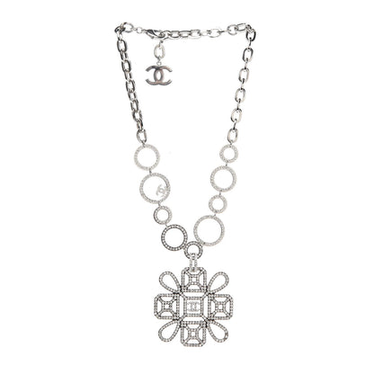 Chanel Crystal Strass Cross CC Necklace Silver 3 of 5