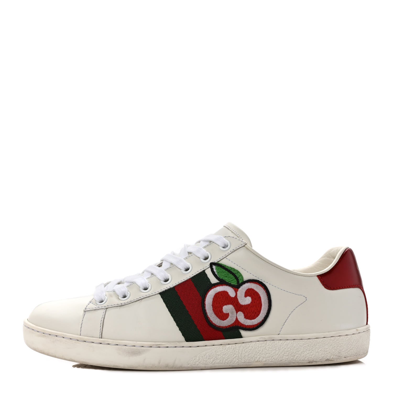 Gucci Calfskin Web GG Apple Embroidered Womens Ace Sneakers 39.5 White 1 of 8