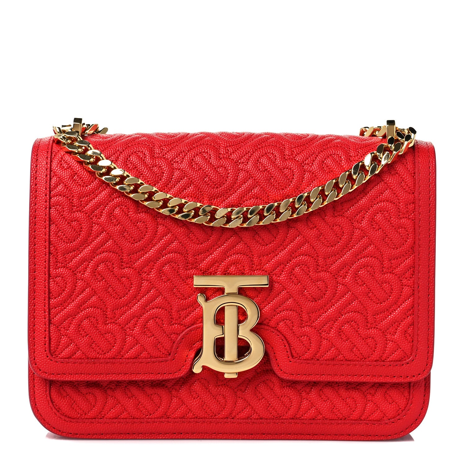 Burberry Grainy Calfskin Monogram Embossed Small TB Chain Bag Bright Red 1 of 8