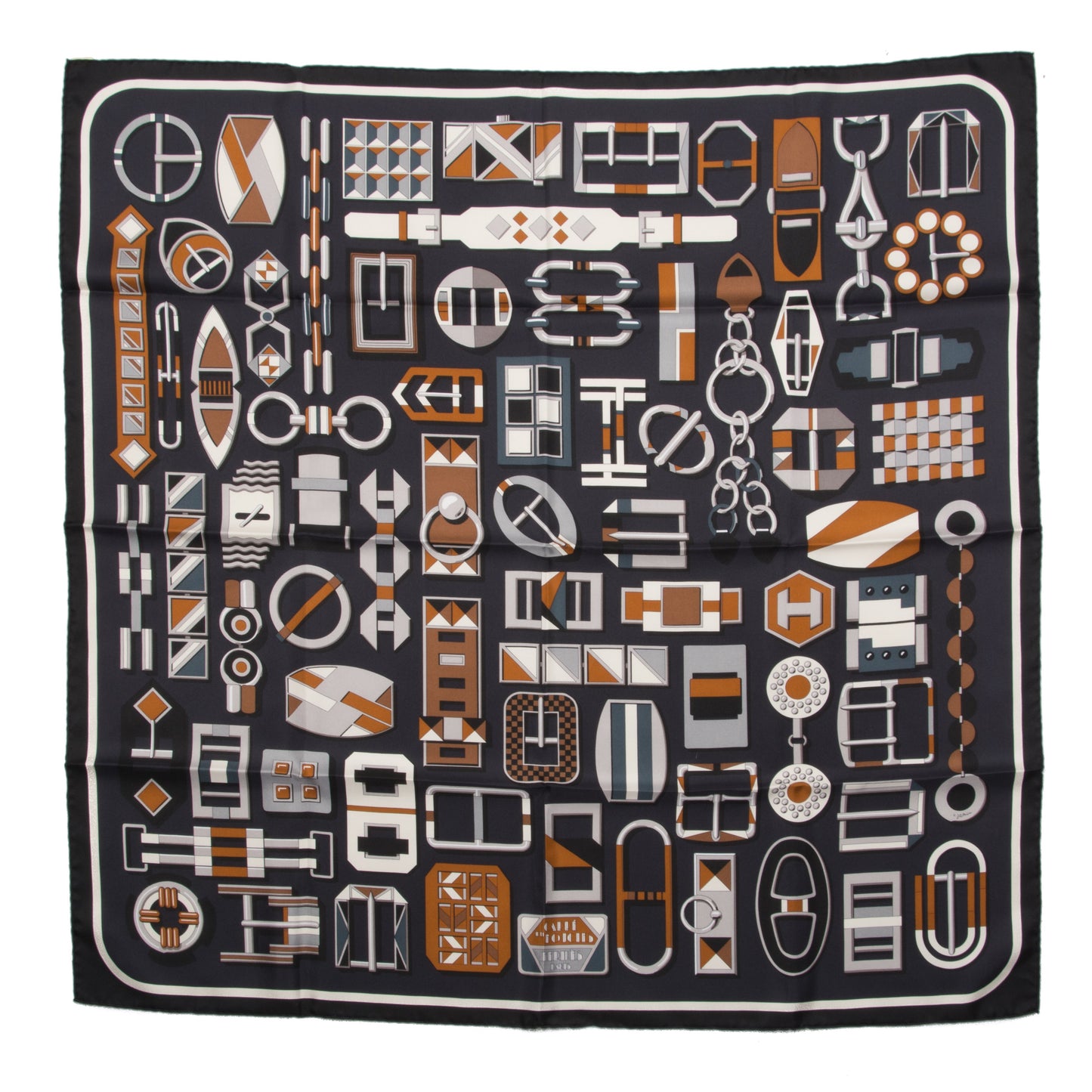 Silk Carre En Boucles Scarf 90 Black Gris Caramel