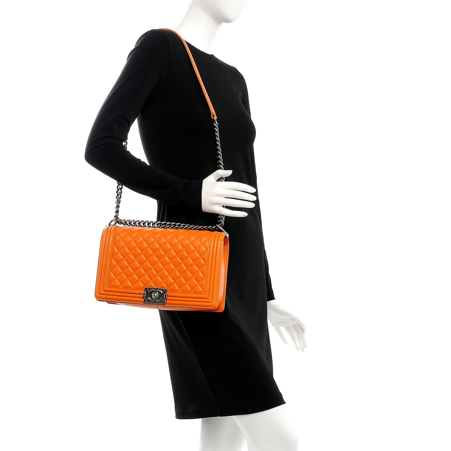 Lambskin Quilted New Medium Boy Flap Orange