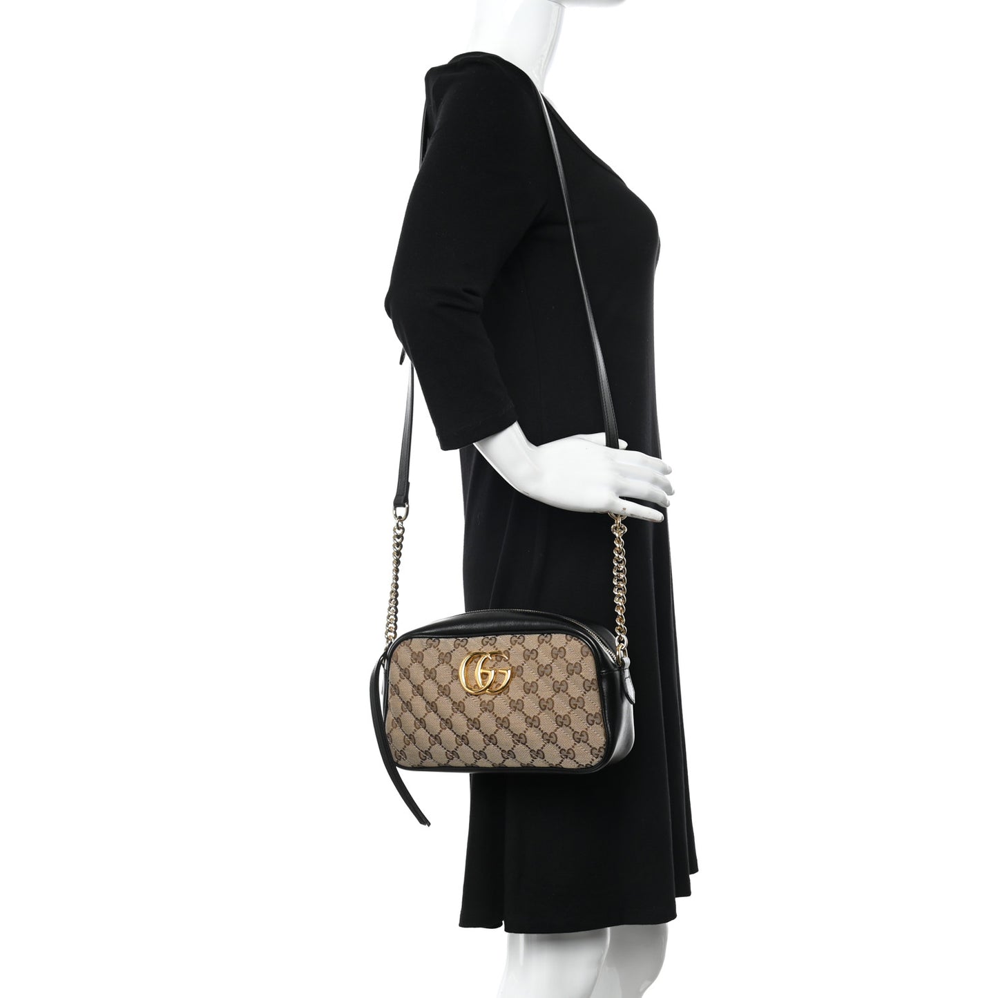 Monogram Matelasse Diagonal Small GG Marmont Chain Shoulder Bag Beige Black
