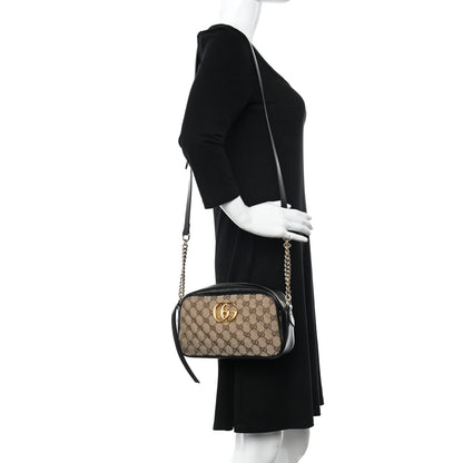 Gucci Monogram Matelasse Diagonal Small GG Marmont Chain Shoulder Bag Beige Black 2 of 14