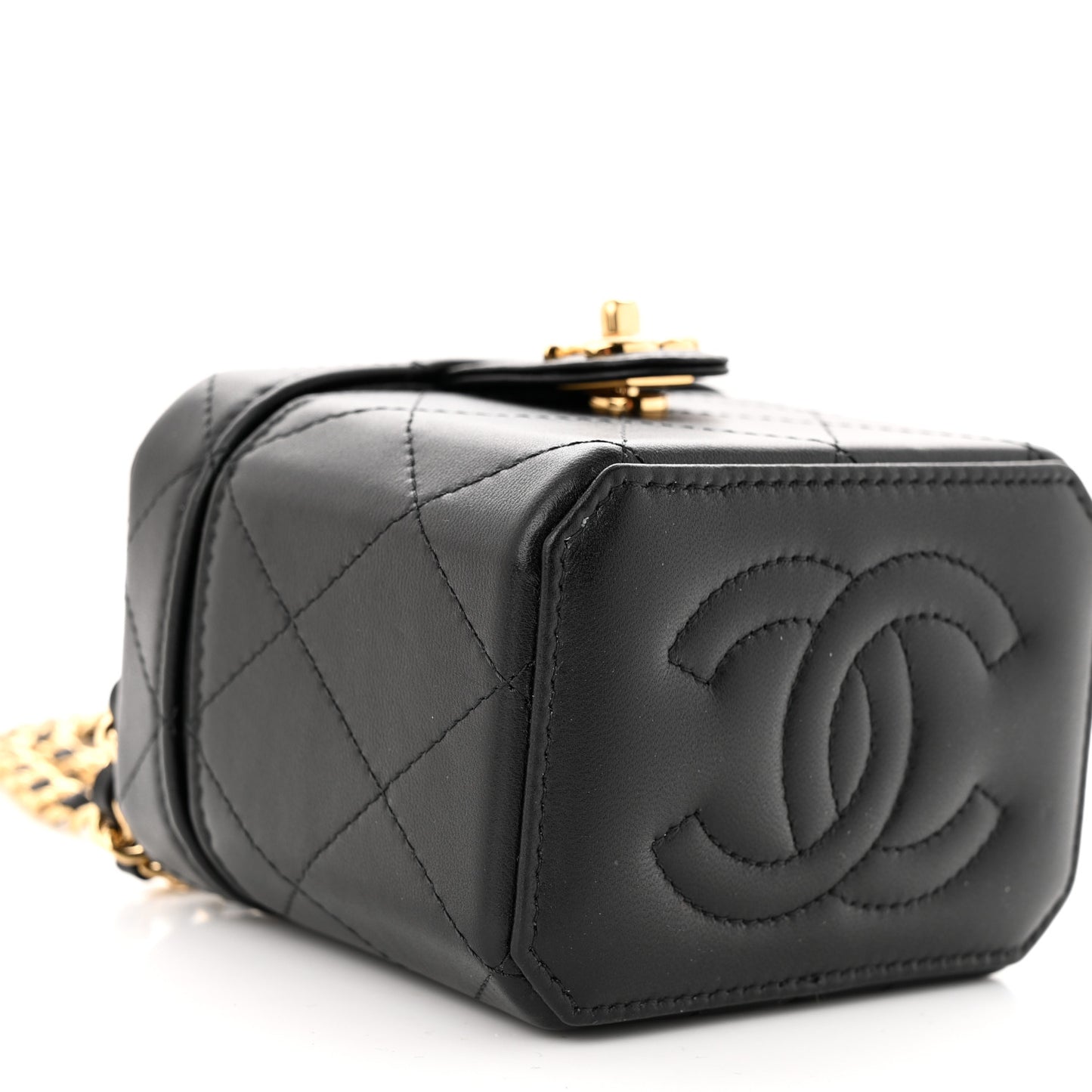 Lambskin Quilted Vanity Clutch With Chain Black