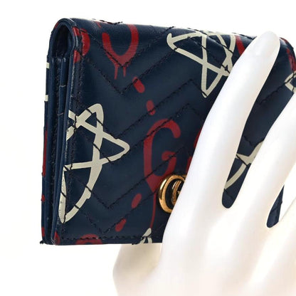 Gucci Calfskin Matelasse GucciGhost GG Marmont Card Case Blue Agata Hibiscus Red 4 of 19