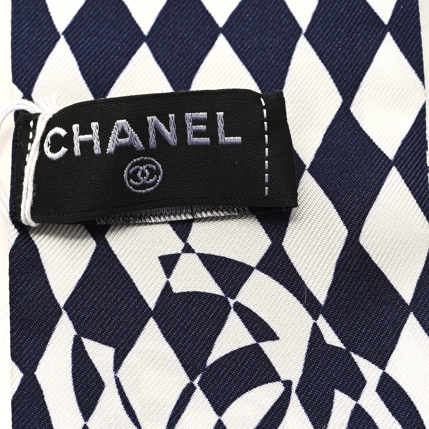 Silk CC Slim Bandeau Scarf Navy Blue White