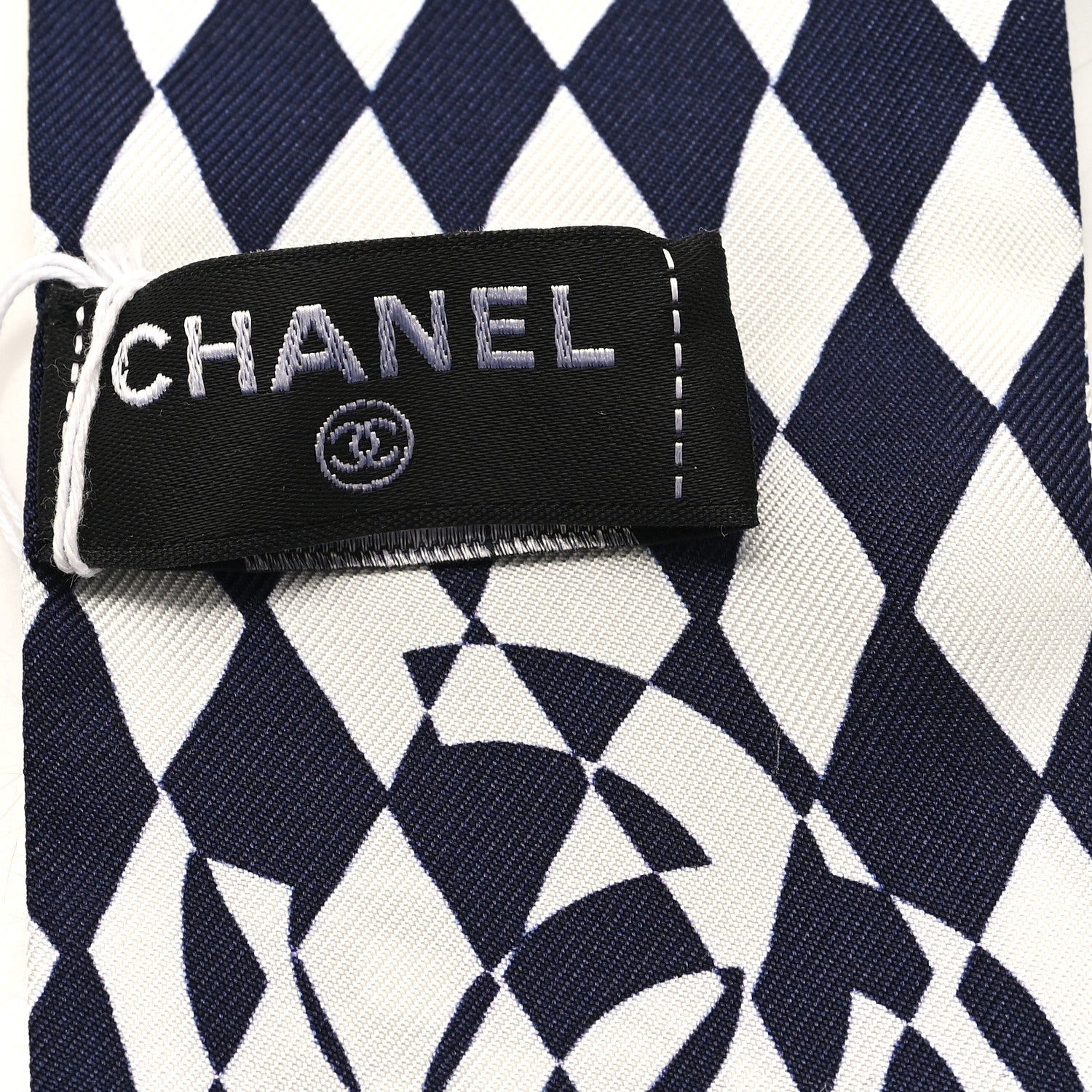 Chanel Silk CC Slim Bandeau Scarf Navy Blue White 3 of 3