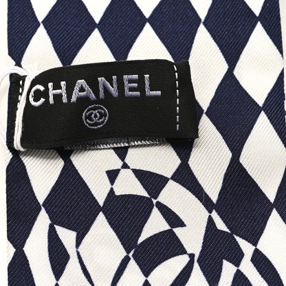 Chanel Silk CC Slim Bandeau Scarf Navy Blue White 3 of 3