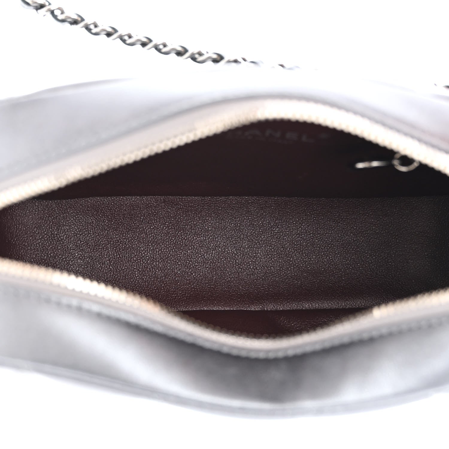 Chanel Metallic Lambskin Quilted Small Diamond CC Camera Case Dark Silver 5 of 11