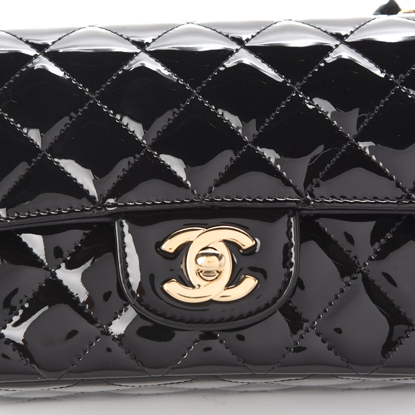 Patent Calfskin Quilted Mini Rectangular Flap Black