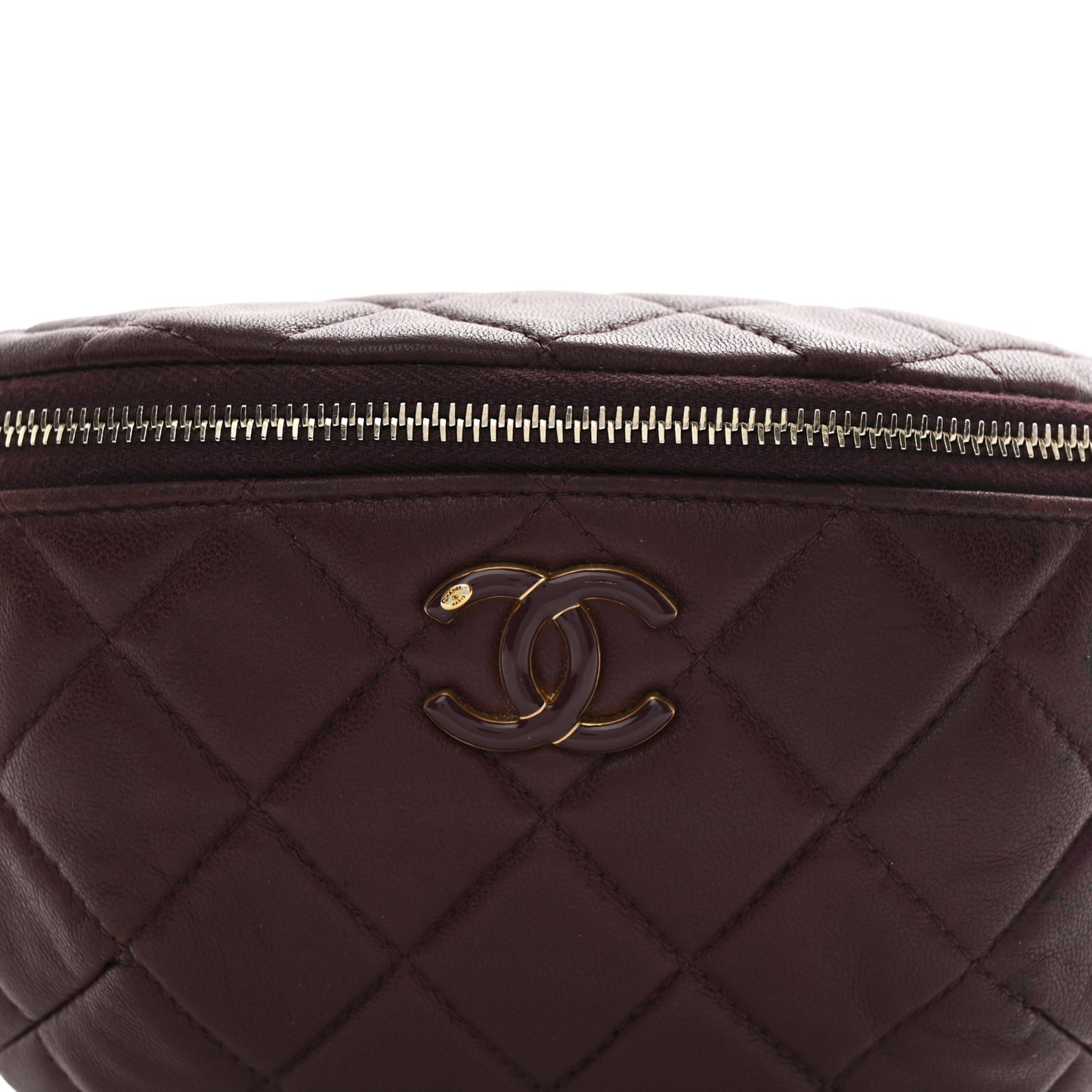 Shiny Lambskin Enamel Quilted Waist Bag Fanny Pack Burgundy