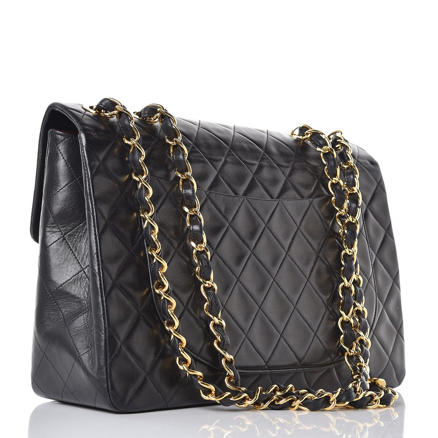 Lambskin Quilted XL Jumbo Single Flap Black