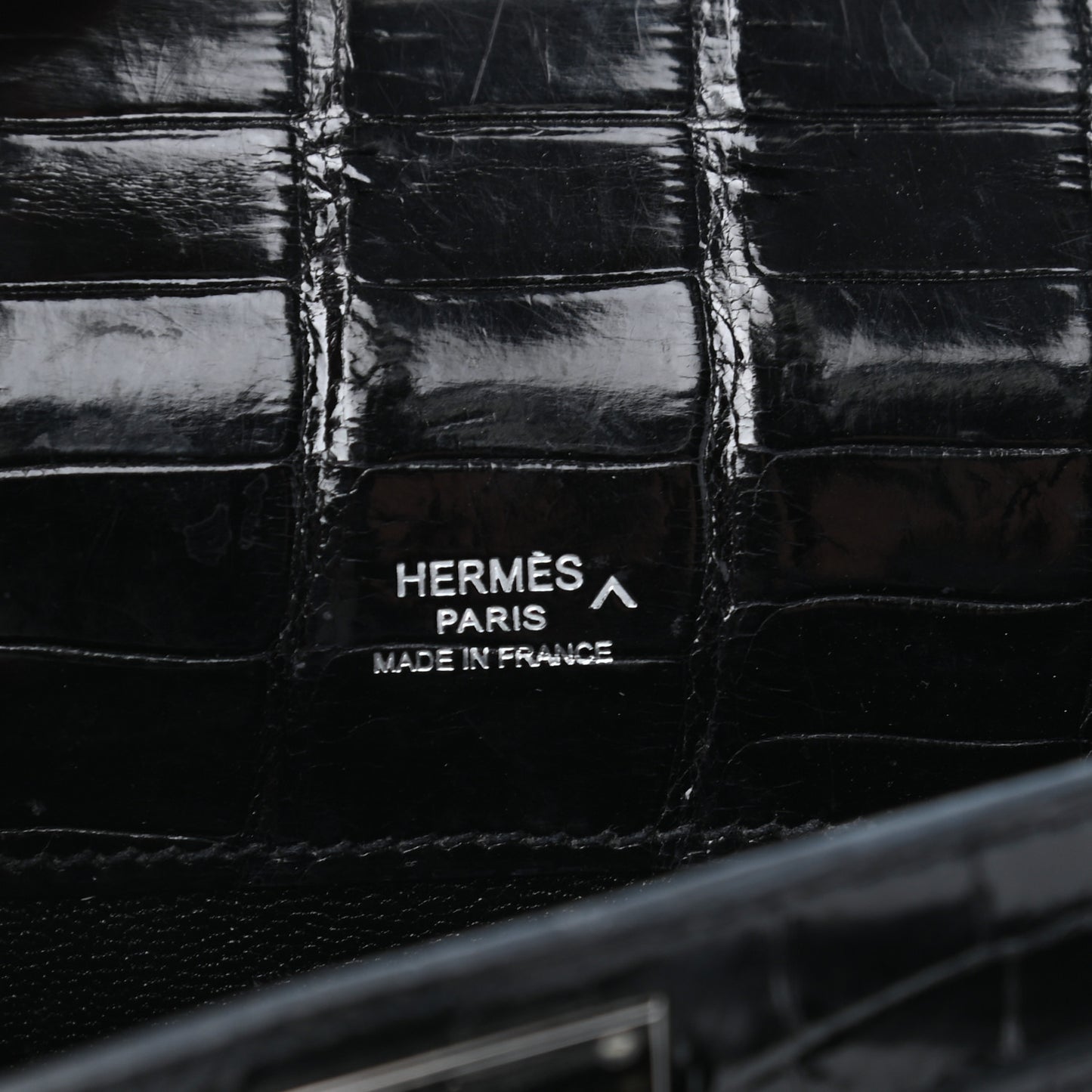 Matte Porosus Crocodile Kelly Cut Pochette Black