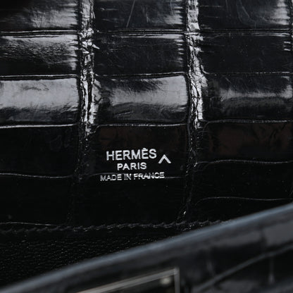 Hermes Matte Porosus Crocodile Kelly Cut Pochette Black 6 of 7