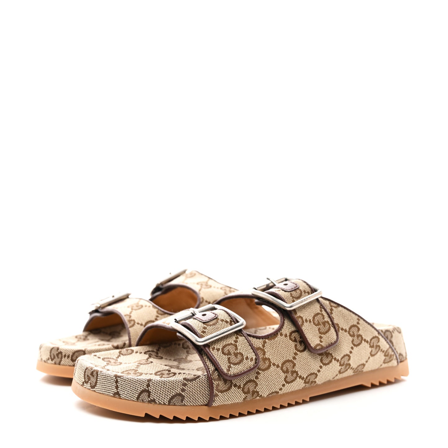 GG Monogram Lavaredo Eco Fabric Mens Slide Sandals With Straps 7 Beige Ebony Light Brown