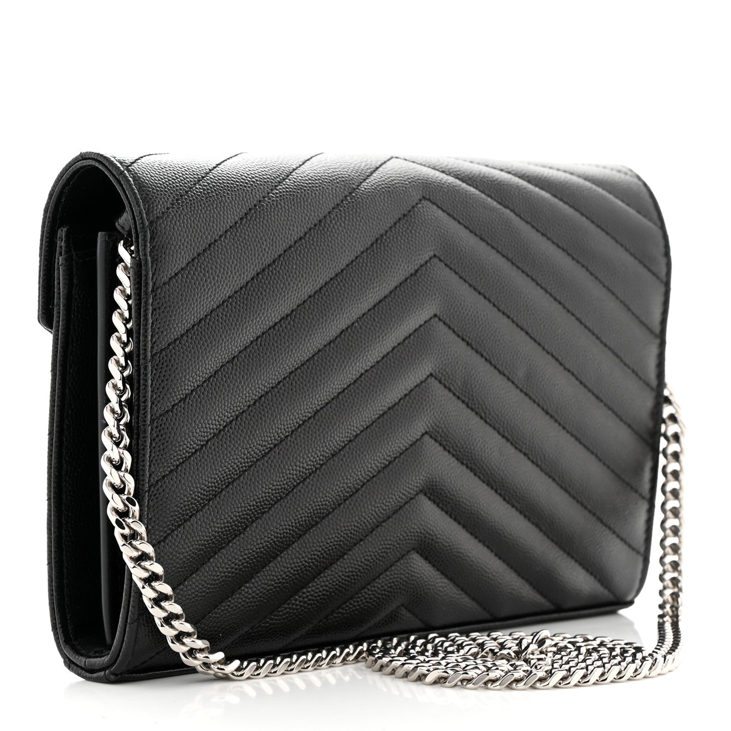 Grain De Poudre Matelasse Chevron Monogram Chain Wallet Black