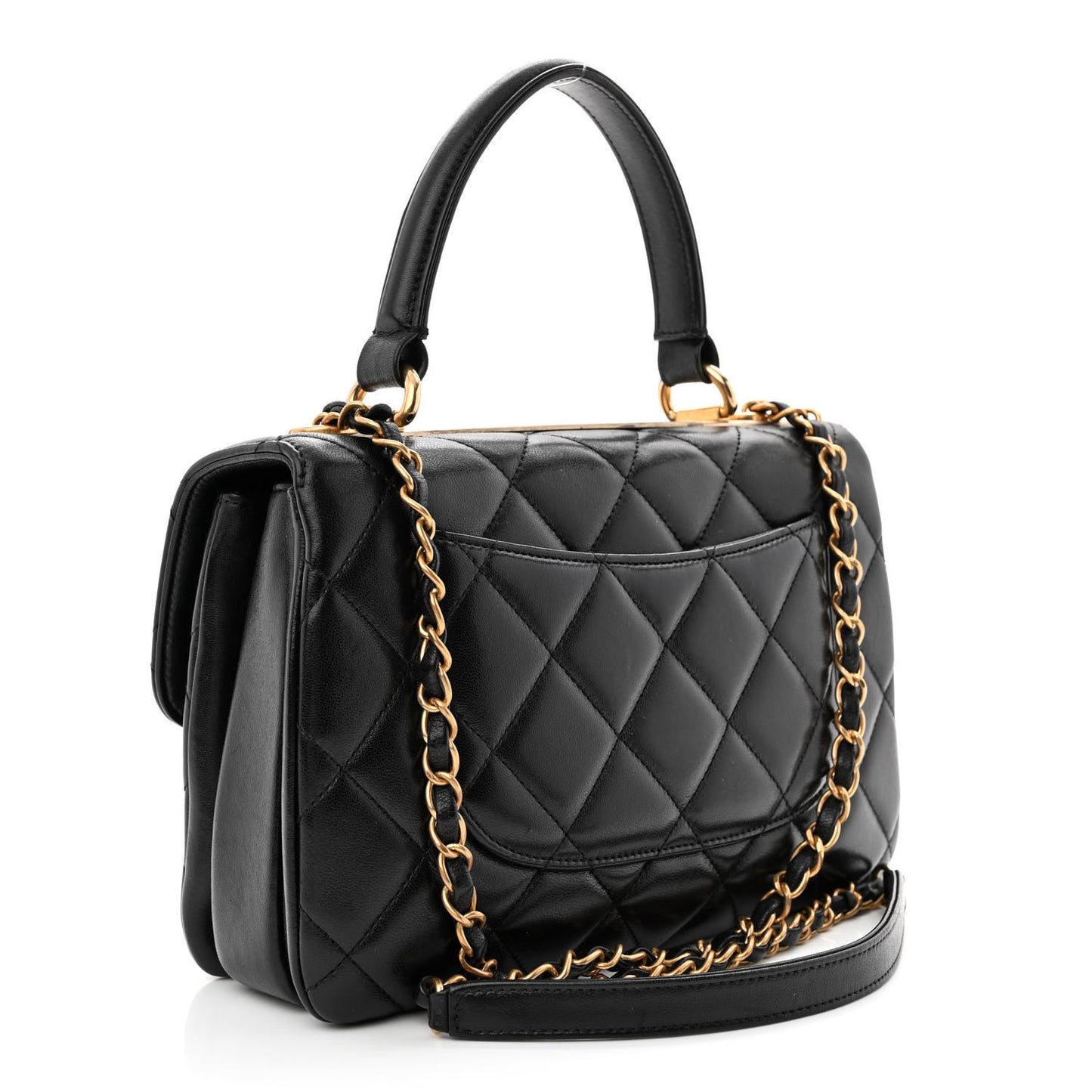 Lambskin Quilted Small Trendy CC Dual Handle Flap Bag Black