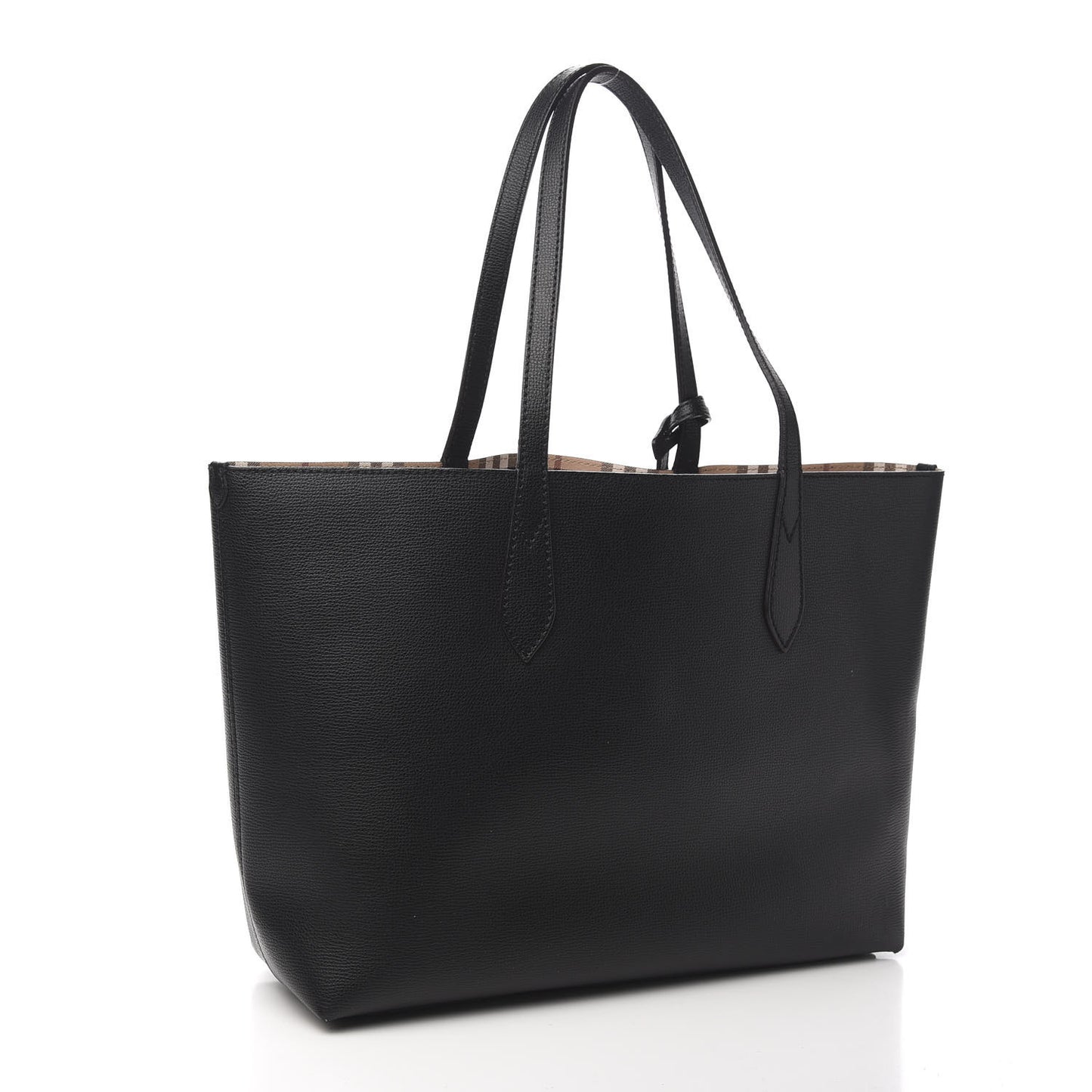 Grainy Calfskin Haymarket Check Medium Reversible Tote Black