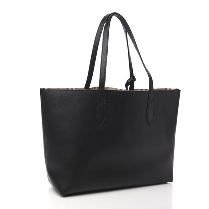 Burberry Grainy Calfskin Haymarket Check Medium Reversible Tote Black 4 of 15