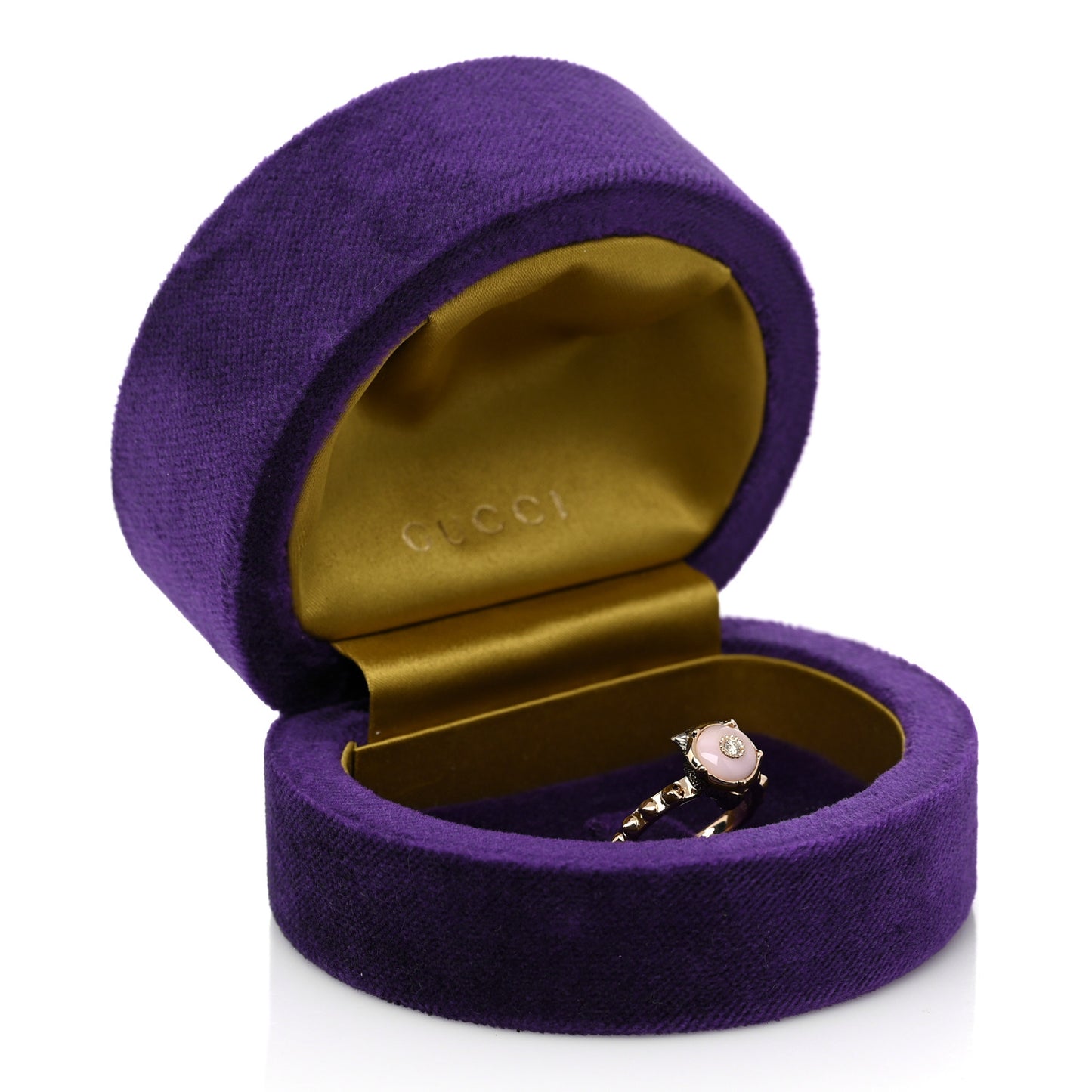 18K Yellow Gold Pink Opal Diamond Le Marché Des Merveilles Feline Ring 53 6.25