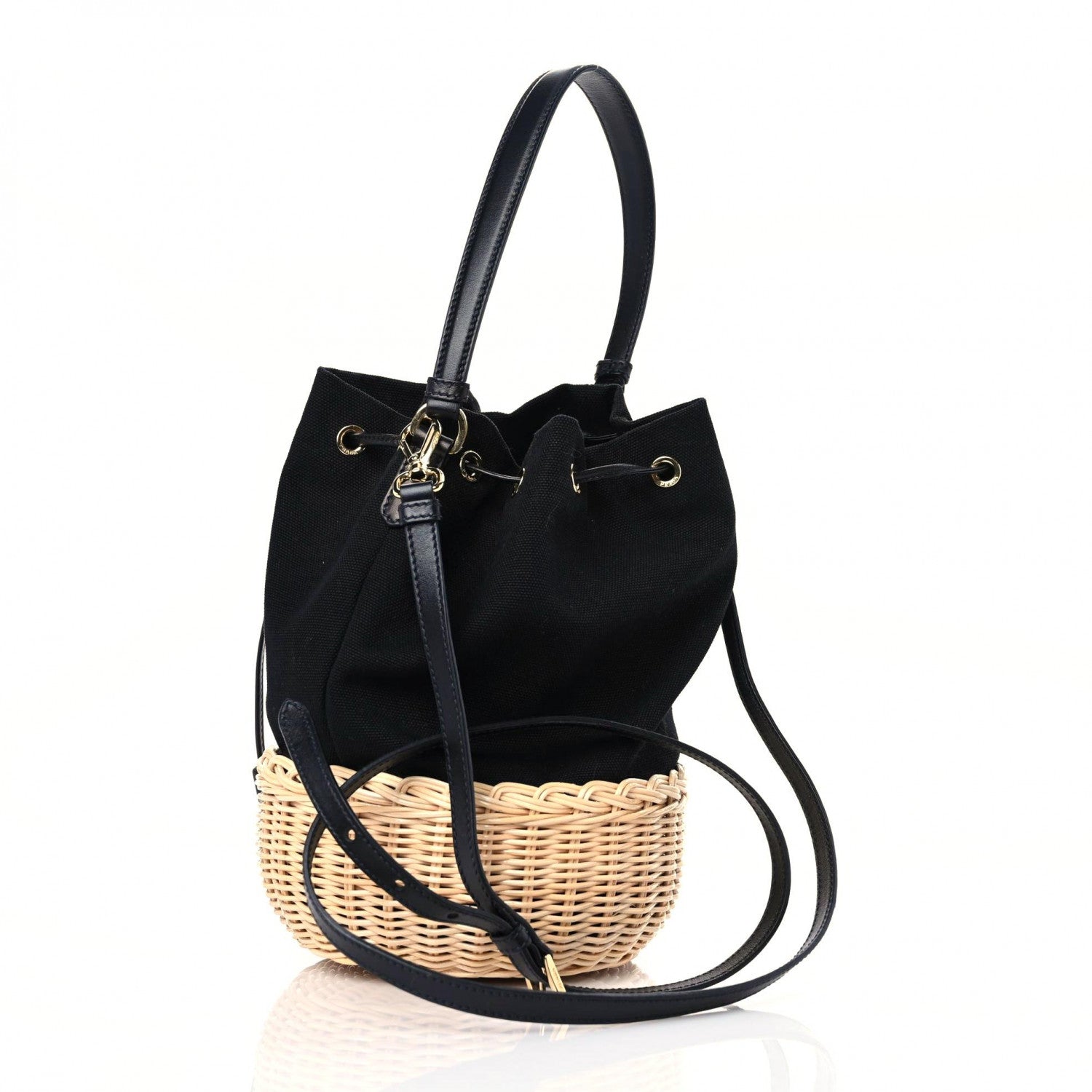 Prada Wicker Canvas Bucket Bag Black 3 of 8