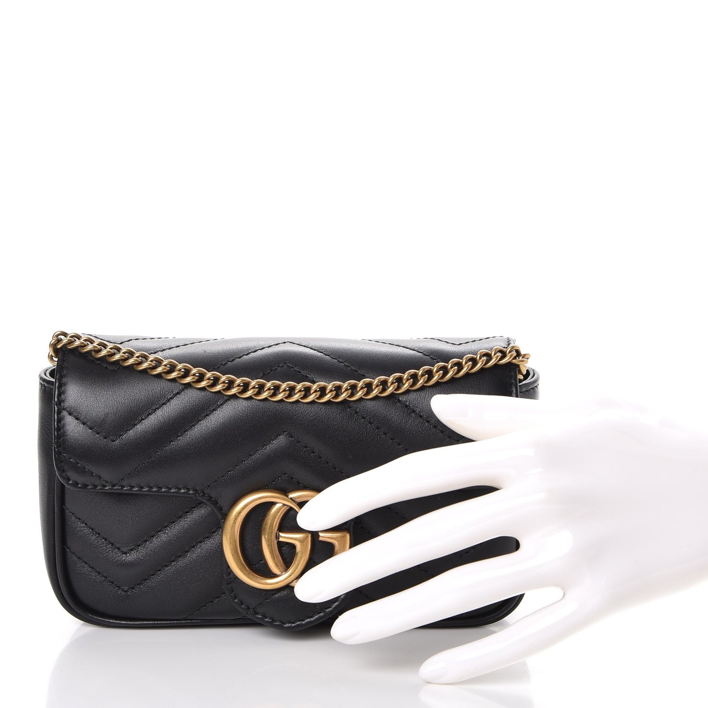 Calfskin Matelasse Super Mini GG Marmont Shoulder Bag Black