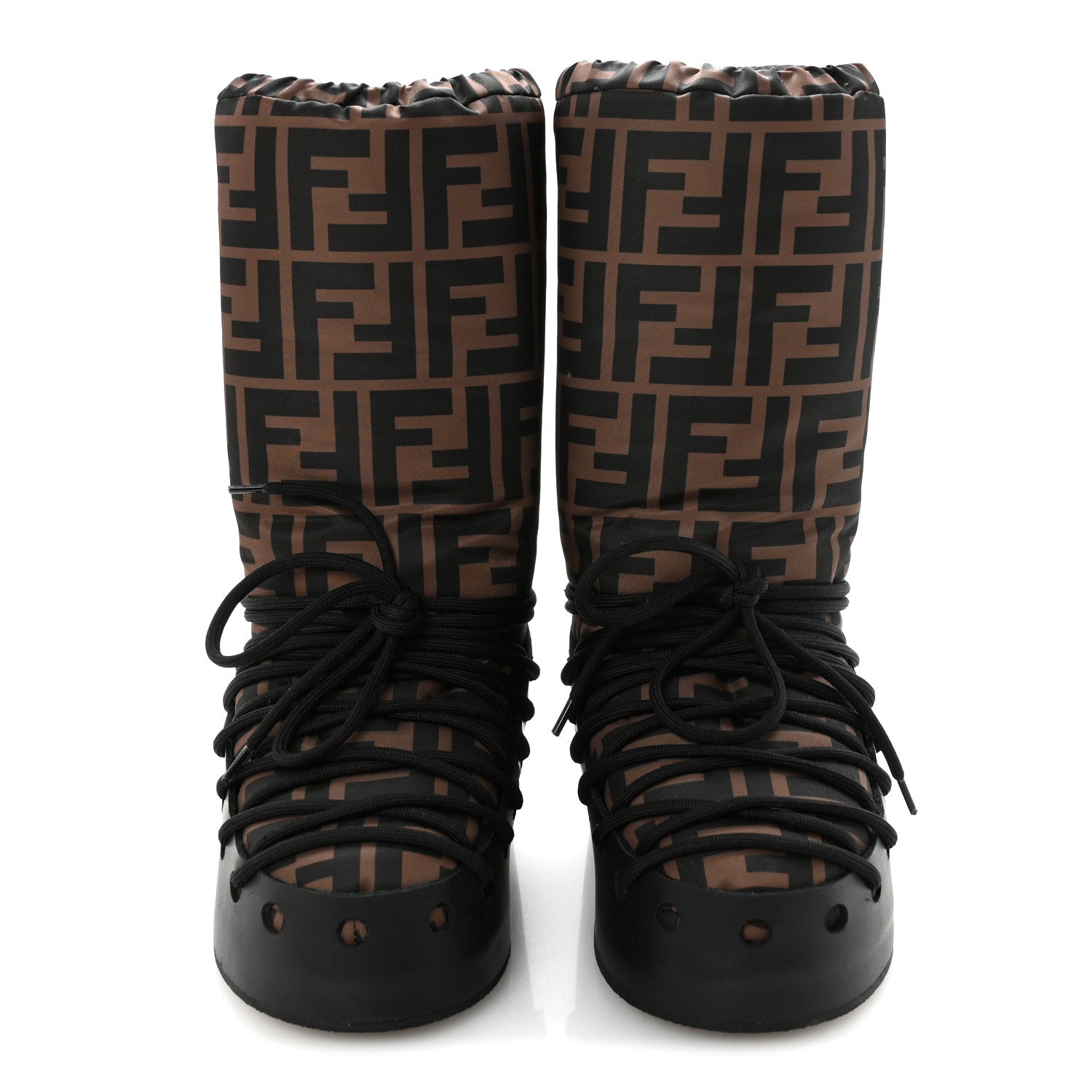 Fendi Nylon Rubber FF Snow Boots 37 Tobacco Black 3 of 7