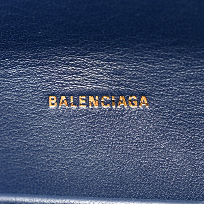 Balenciaga Shiny Calfskin Crocodile Embossed Hourglass Flap Flat Pouch Navy Blue 6 of 7