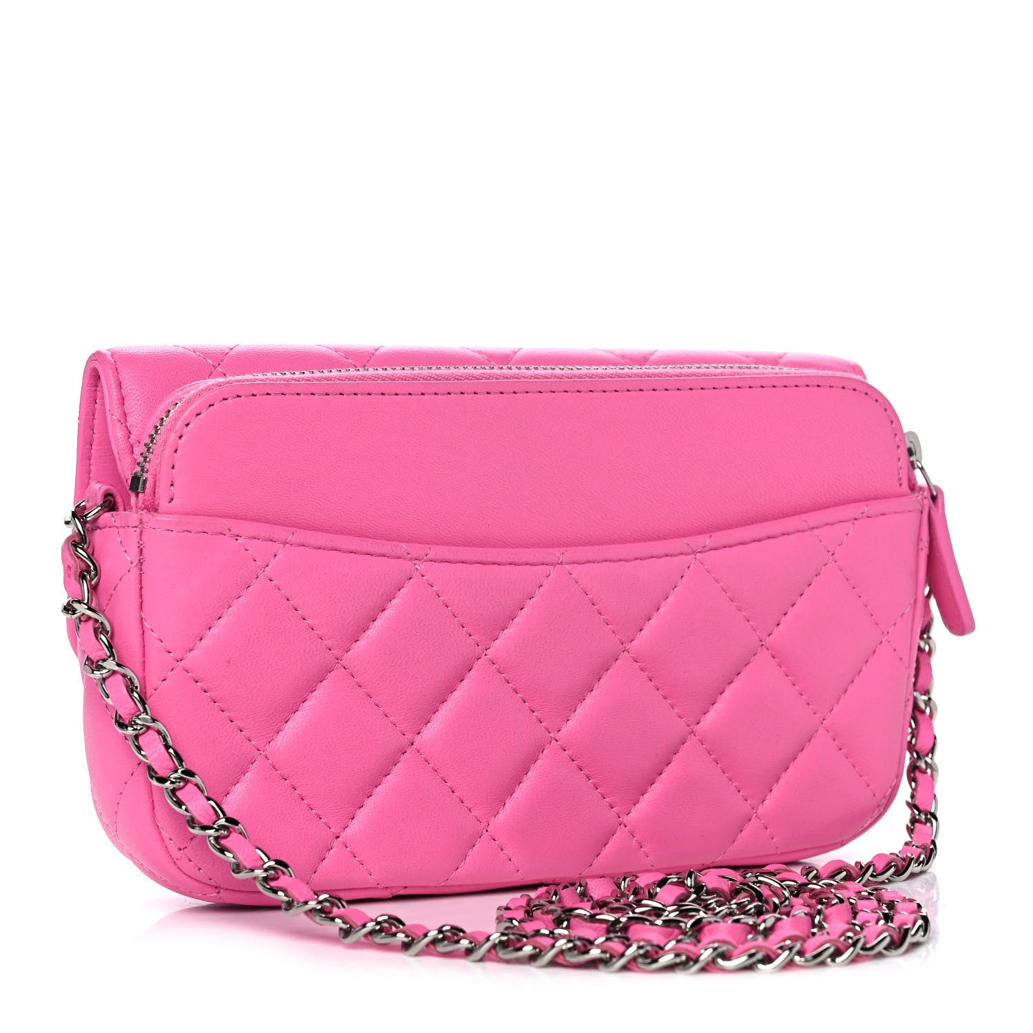 Chanel Lambskin Quilted Flap Phone Holder With Chain Neon Pink 3 of 13