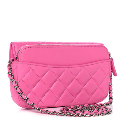 Chanel Lambskin Quilted Flap Phone Holder With Chain Neon Pink 3 of 13