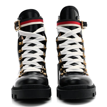 Gucci Calfskin Sylvie Web Lace Up Combat Boots 41 Black 2 of 8
