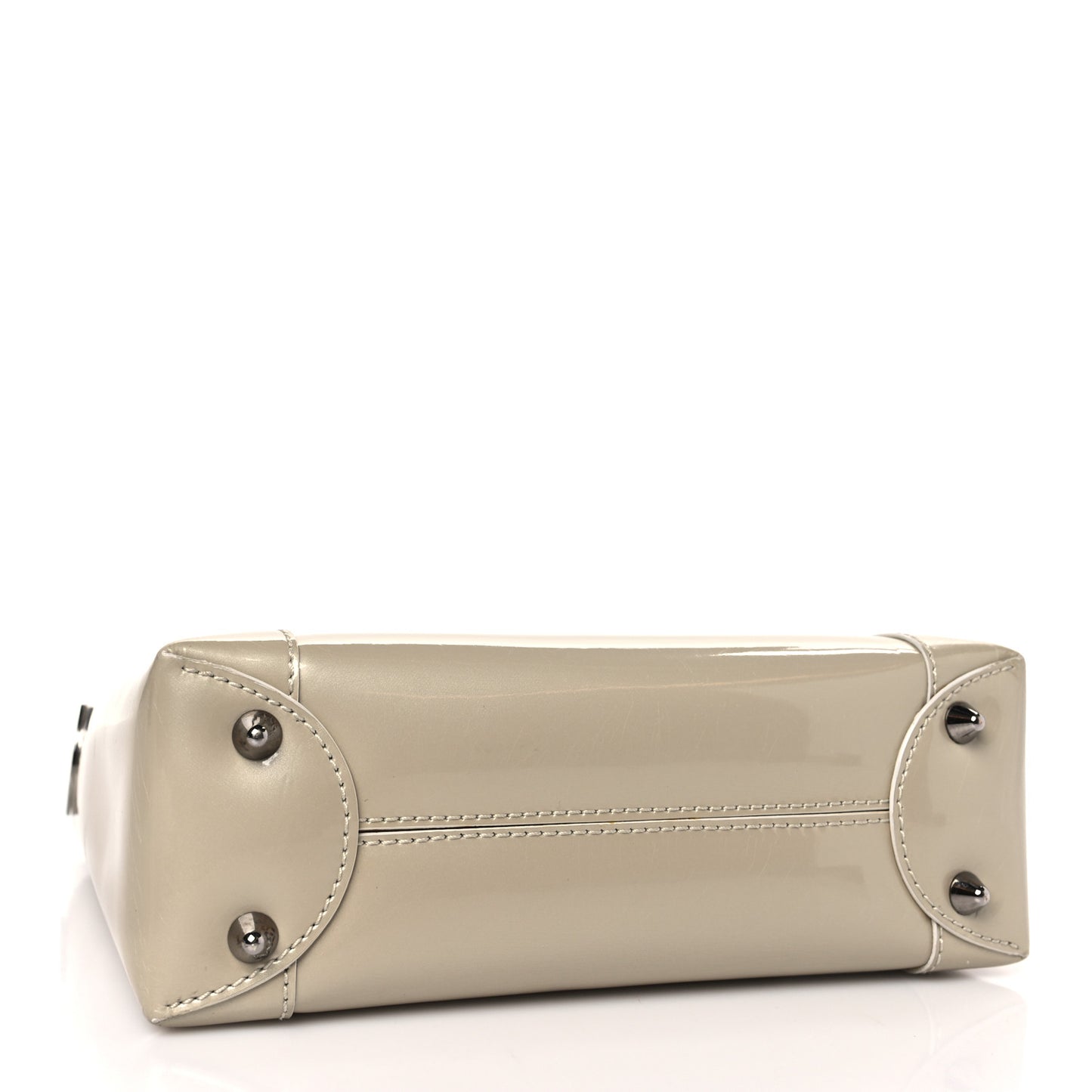 Patent Chrome Beaded Small Malice Tote Beige