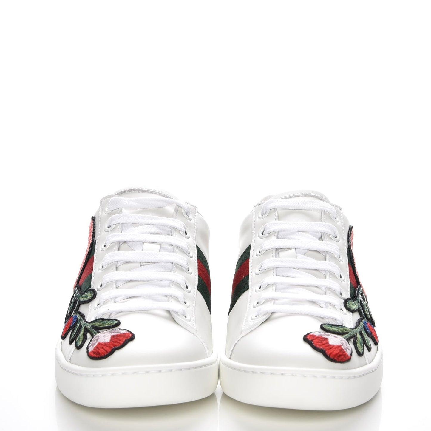 Calfskin Web Floral Embroidered Ace Sneakers 35.5 White