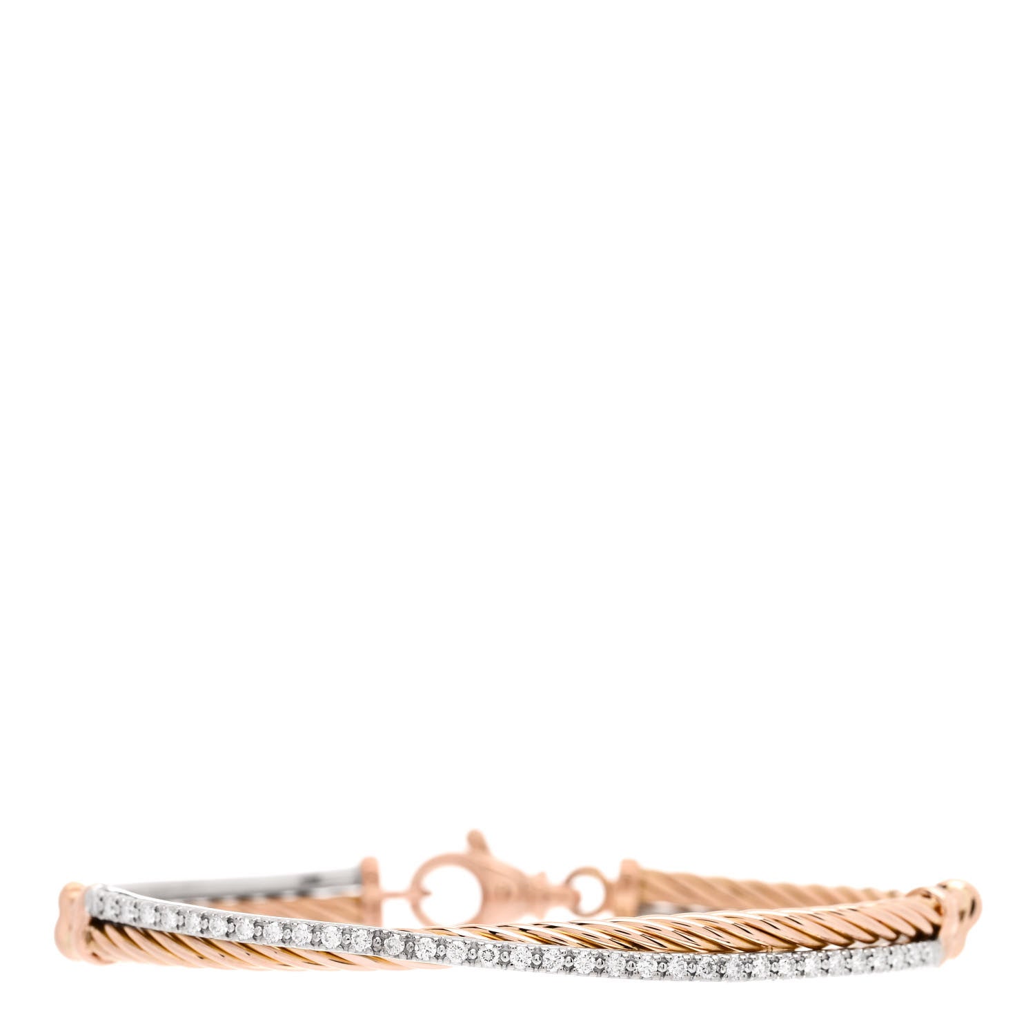 David Yurman 18K White Rose Gold Diamond Crossover Bracelet 1 of 4