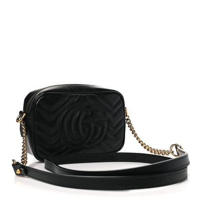 Gucci Calfskin Matelasse Mini GG Marmont Chain Shoulder Bag Black 3 of 9