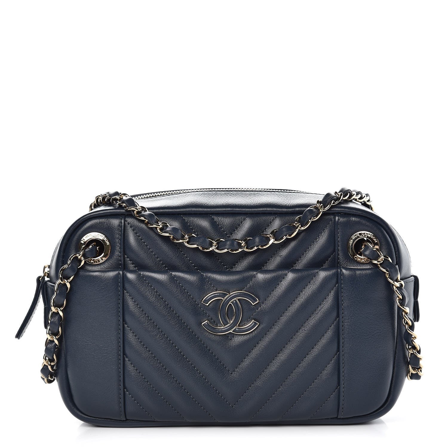 Chanel Calfskin Quilted Daily Chevron Camera Case Navy Blue 1 of 8