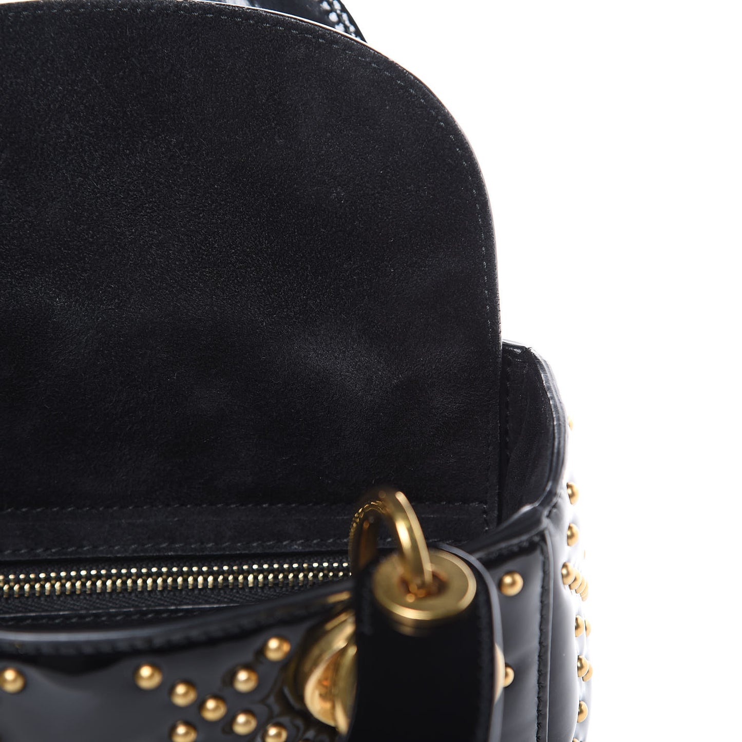 Patent Studded Mini Supple Lady Dior Black