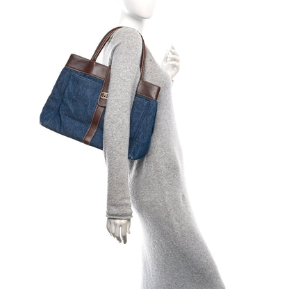 Chanel Denim CC Tote Bag Blue Brown 2 of 11