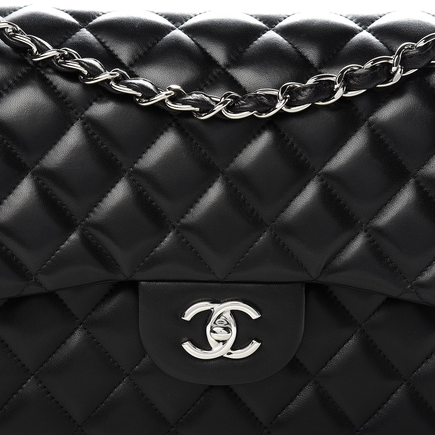 Lambskin Quilted Jumbo Double Flap Black
