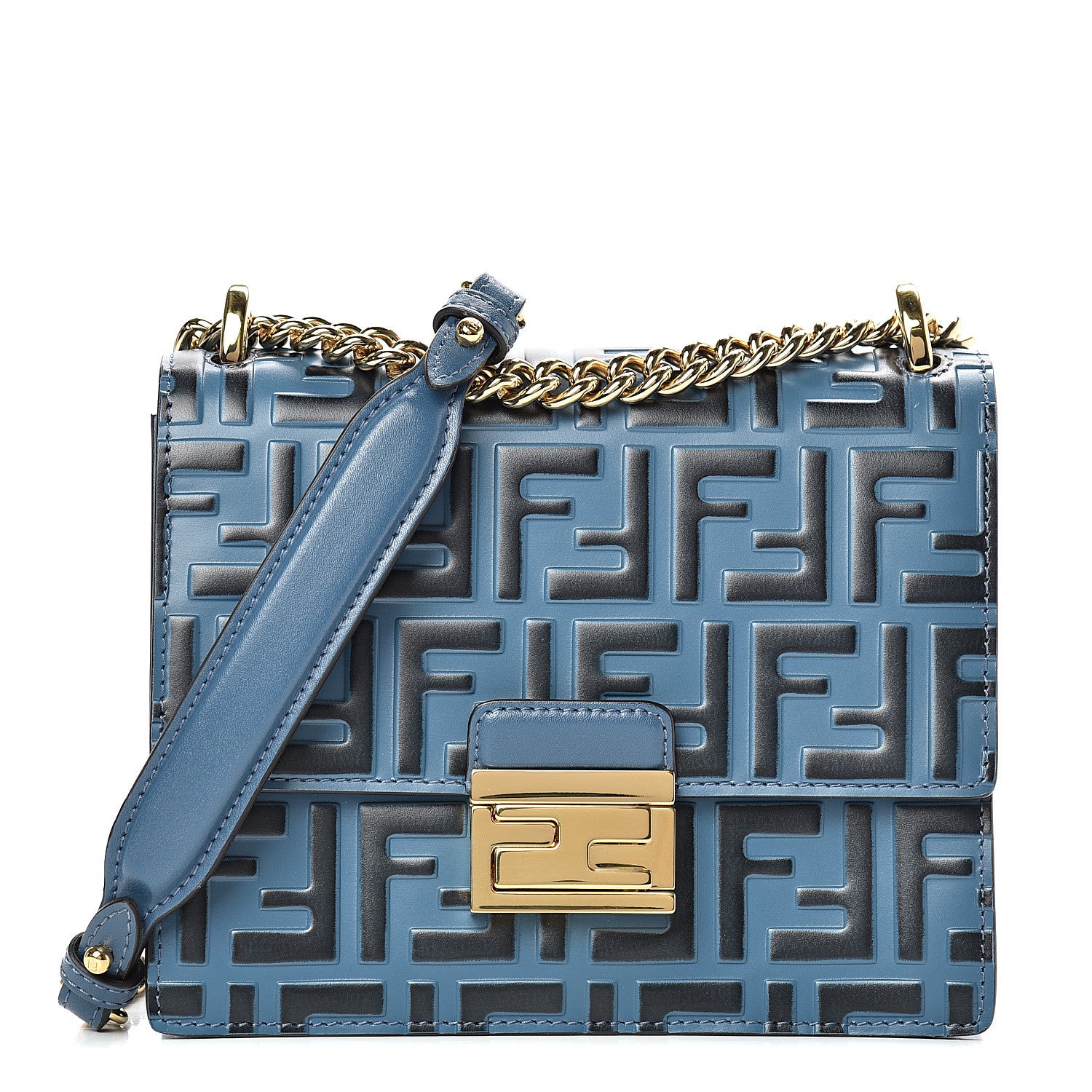 Fendi Vitello Liberty Bi-Color FF 1974 Embossed Small Kan U Shoulder Bag Balena Black 1 of 9